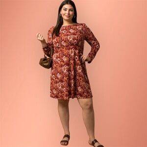 Gilli | Floral Fit And Flare Long Sleeve Mini Dress Size Small